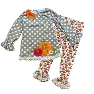Rare Editions Pant Set Kids Brown Good Pumpkin Polka Dot Lace SIZE 6X
